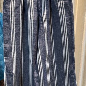 Anthropologie Navy and White Linen Trousers